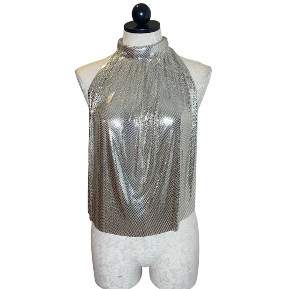 Whiting Davis Vintage 1970s Womens Top One Size Silver Halter Mesh Casual - Picture 15 of 15